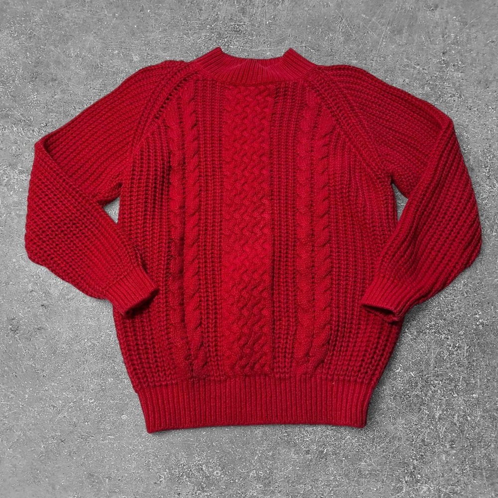 Vintage Cristina Red Cable Knit Sweater Ramie Cotton Mock Neck Womens Medium